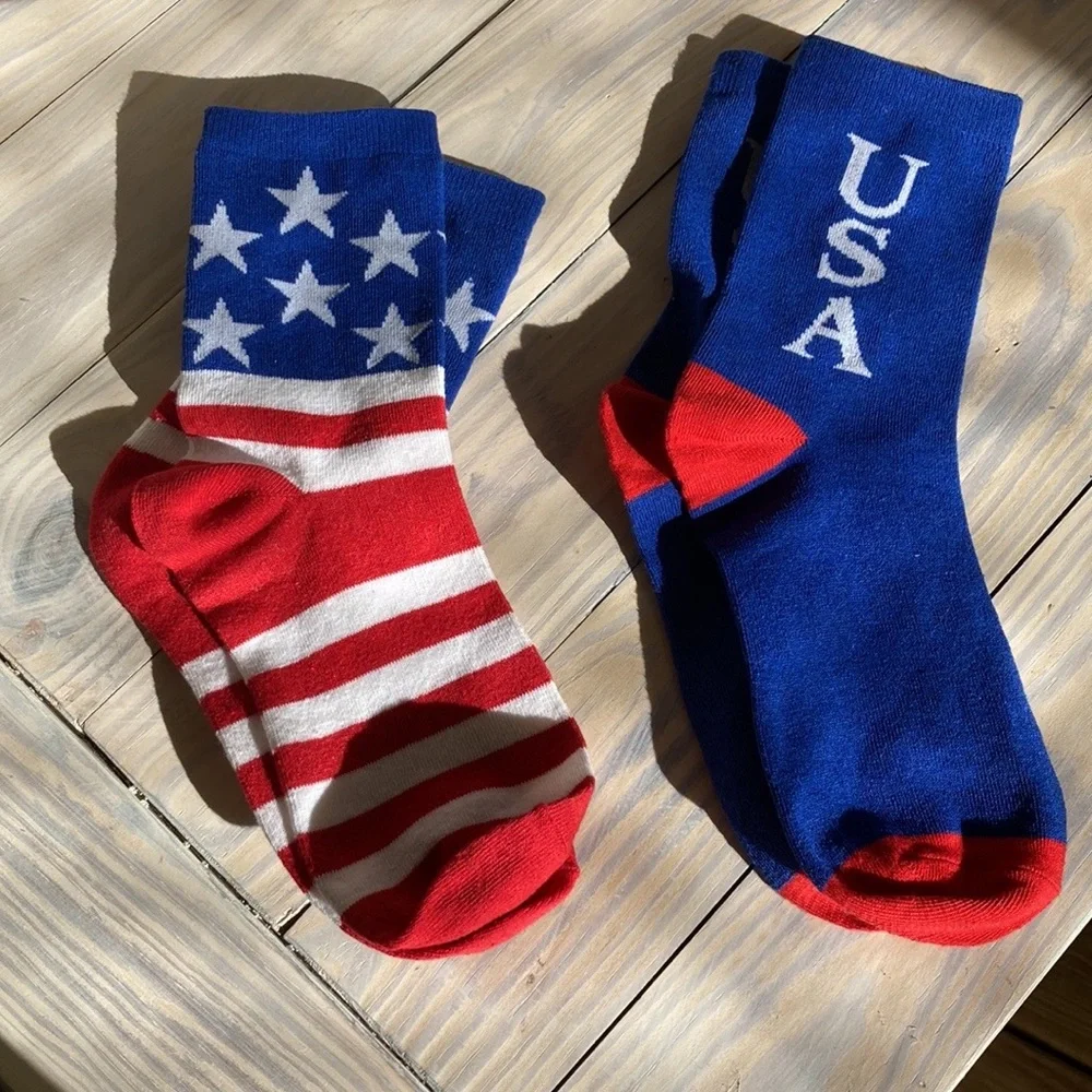 Patriotic Socks Red White Blue Unisex Medium Adult 2 pairs